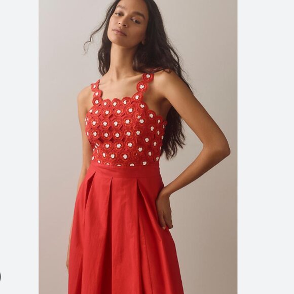 Brand New Maeve Crochet Halter Poplin Midi Dress - Picture 4 of 9